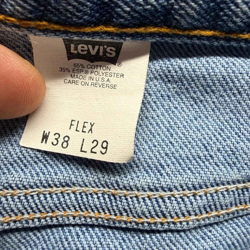 VTG Levi's 540 Flex Brown Tab Jeans Mens 38x29 Blue Denim Straight Workwear USA